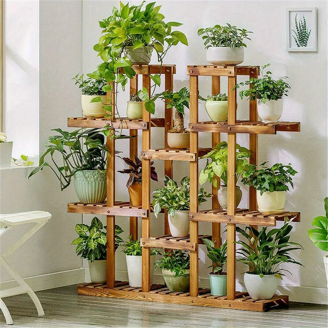 11 Tier Wood Plant Stand High Widen Flower Organizer Shelf Balcony Home Garden