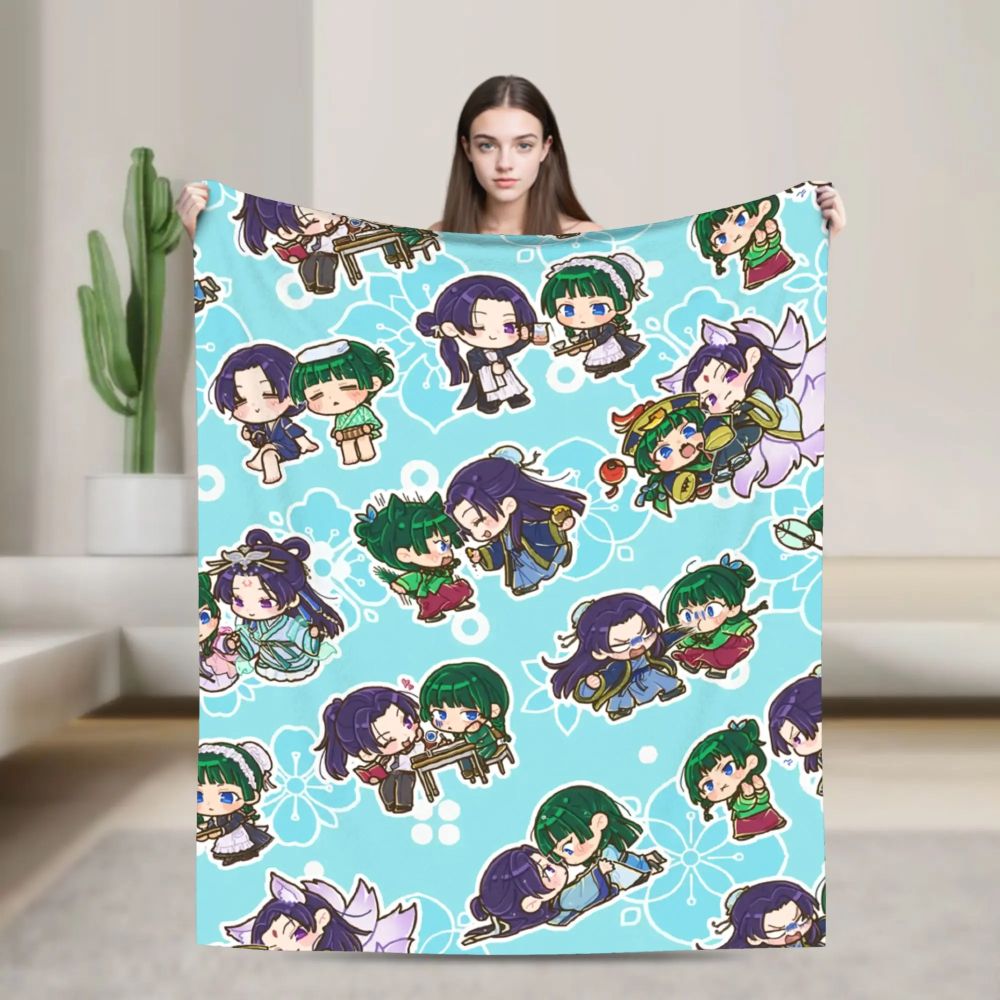 The Apothecary Diaries Anime Coral Fleece Plush Throw Blankets Chibi Maomao Jinshi Blanket for Sofa Travel Super Warm Quilt