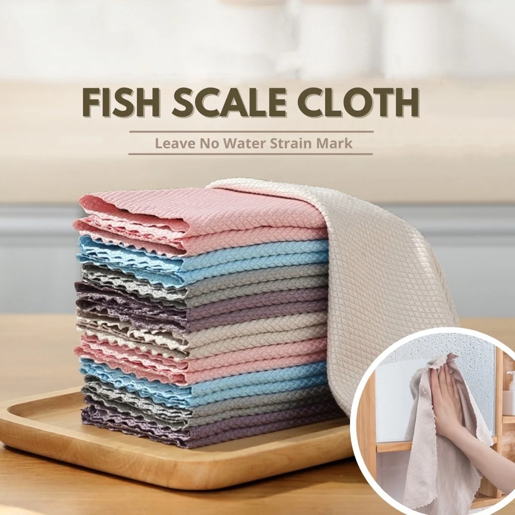 5pcs/10pcs fish scale rag magic rag absorbent dishcloth wipes dishes not easy to stain with oil kitchen glass wiping