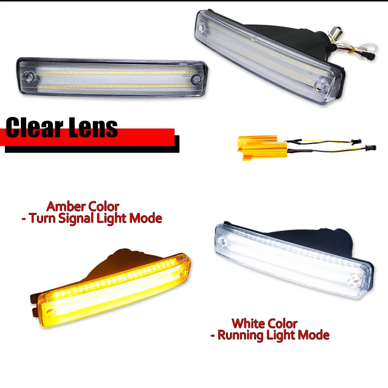 For 1990-1991 Honda CR-X / CRX  Front Bumper White&Amber LED DRL/Driving Lights and Turn Signal Lights