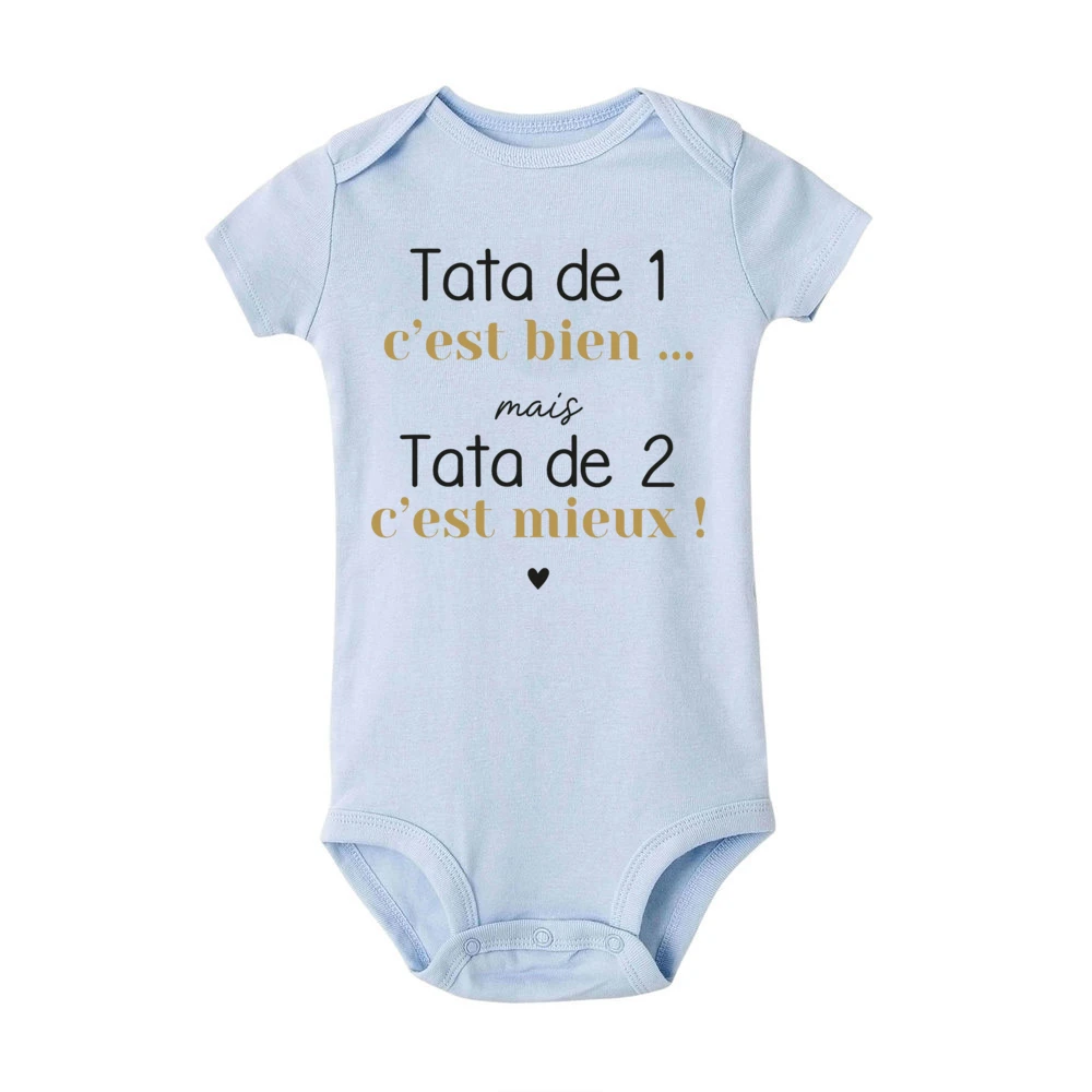 Tata De 1 C\'est Bien Mais Tata De 2 C\'est Mieux French Printed Baby Romper Funny Infant Bodysuit Newborn Short Sleeve Jumpsuit