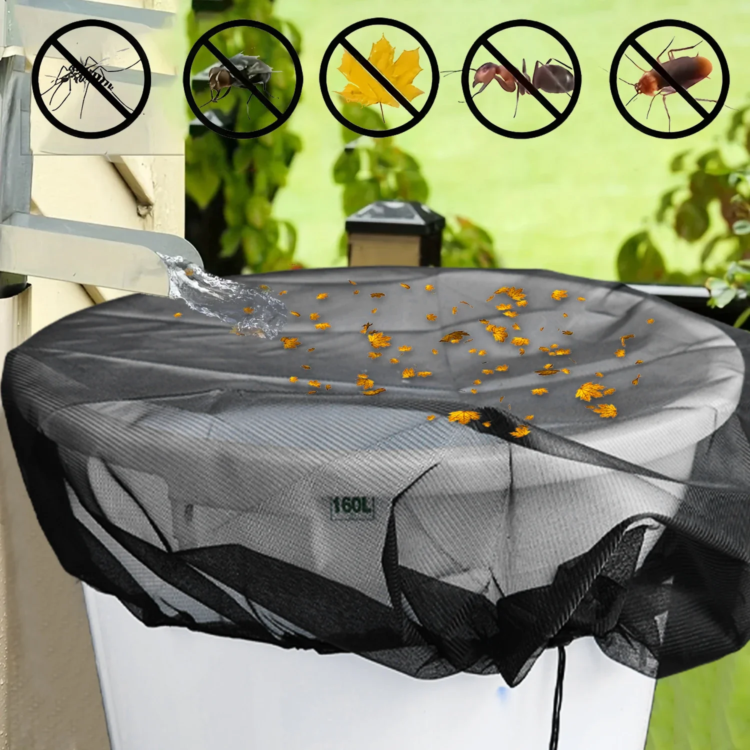30/60/100CM Regentonne-Netzabdeckung, Wassersammelbehälter-Netz, Insektenschutz-Netzabdeckung für den Garten im Freien – Detail 2
