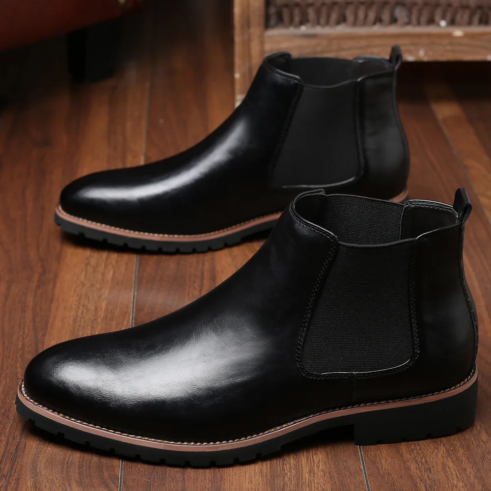 Men Classic Retro Leather Chelsea Boots for Man Fashion Ankle Mens Casual British Style Short Boot High-Top Shoes