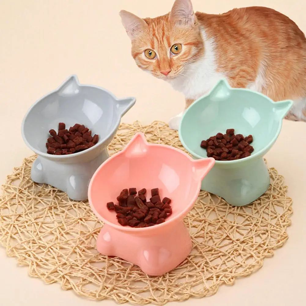 Pet Bowl Large Capacity Oblique Mouth Cute Cat Shape Anti-choke Cat Dog Food Dispenser Pet Feeder Dog Feeding Basin Pet Supplies