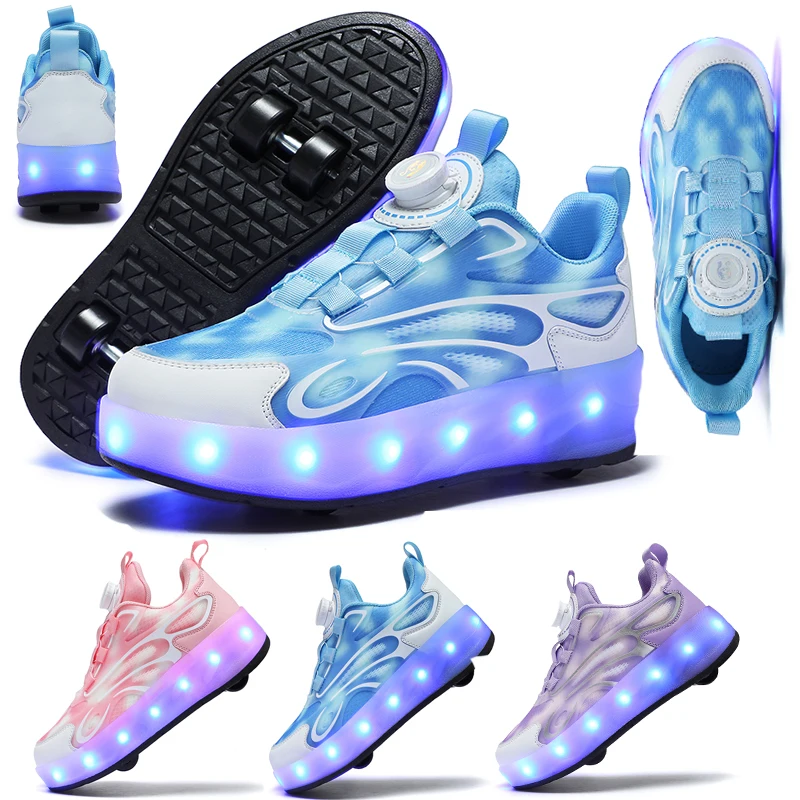 2024 Children Glowing Roller Skates Shoes Student Four-wheel Outdoor Detachable Sport Deformation Parkour Runaway Boy Girl  Gift