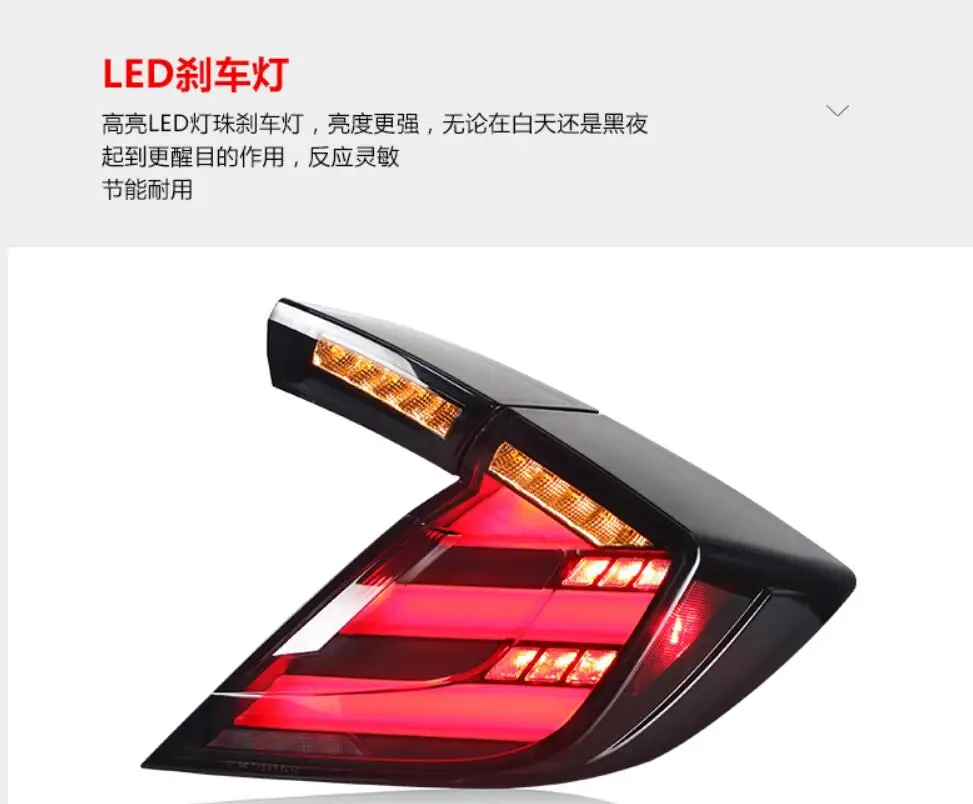 Lanterna traseira para para-choque de carro Honda Civic, compatível com Hatchback 2016~2020, lanterna traseira LED para Honda Civic.