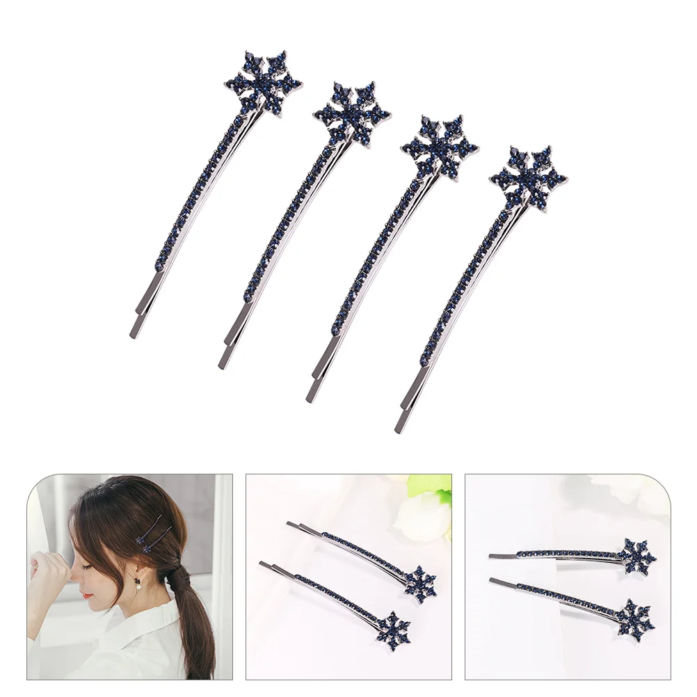 

4pcs Snowflake Hair Blue Barrettes Women Elegant Hairstyle Bridal Christmas Wedding Hair Barrettes For Women Decorations
