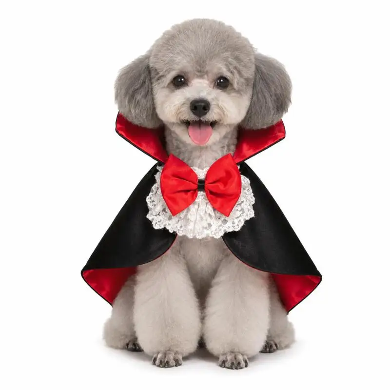 Katzen- und Hundekostüm: Gotischer Satin-Umhang für Halloween, Karneval und Cosplay für Kleine und Mittelgroße Haustiere