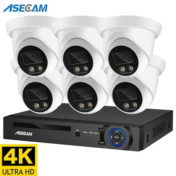 ASECAM نظام الكاميرا الأمنية 8MP 4K POE NVR Kit CCTV الصوت في الهواء الطلق AI اللون للرؤية الليلية كاميرا مراقبة فيديو منزلية