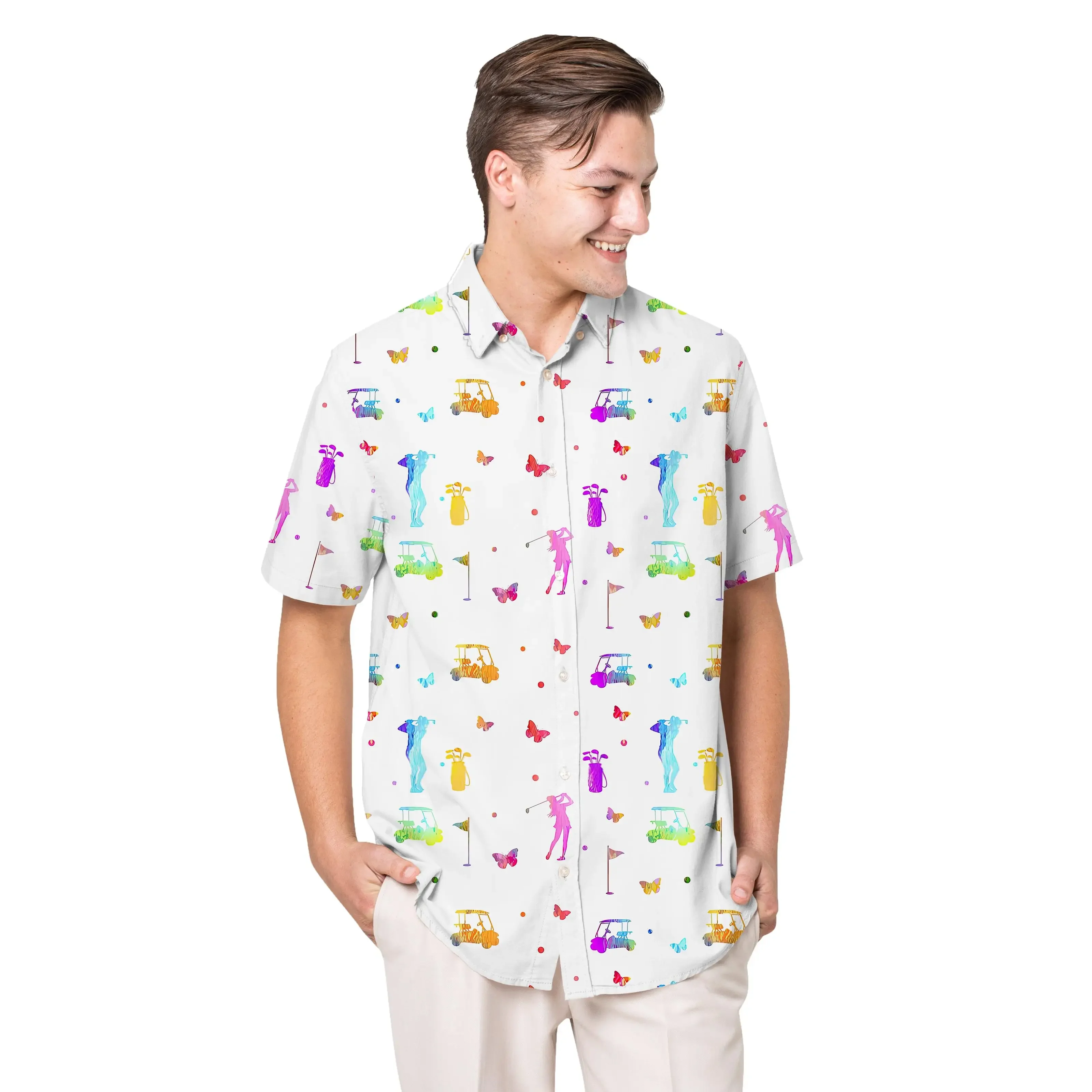 Jumeast Playing Golf Pattern Short Sleeve Hawaiian Shirt Sports Graphics Aloha Shirts Tropical Casual Man Clothing Women Tops