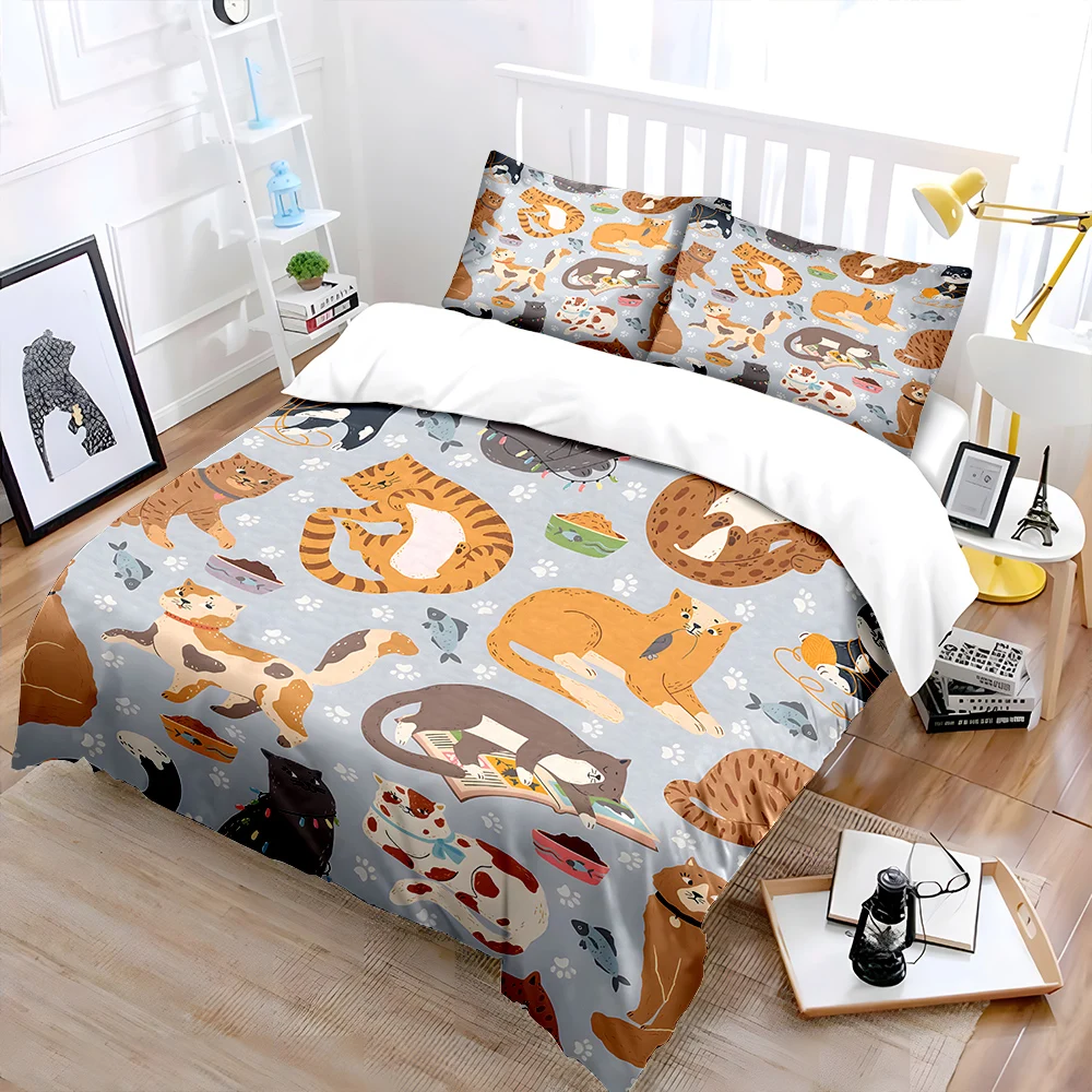 

Cute cats with items background Print Bedding Set 1 Duvet Cover 2 Pillowcases for Adult and Children Luxury Gift Full Size