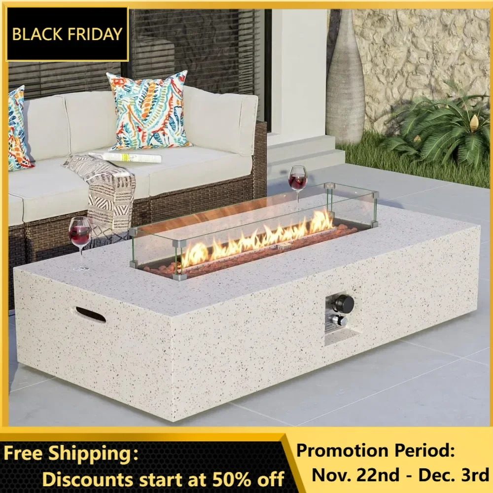 56-inch Outdoor Propane Fire Pit Table，50,000 BTU Wind Guard, Tank Outside, Free Lava Rocks，Raincover，Fire Pit Table