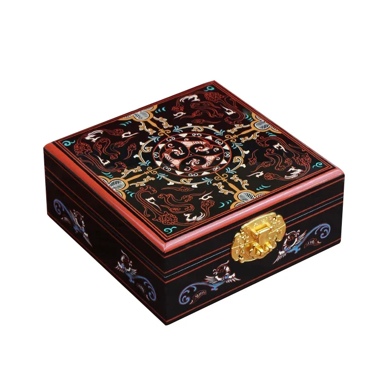 

Pingyao легкая лаковая шкатулка для драгоценностей, изысканная двойная антикварная три золотых шкатулки для хранения ювелирных изделий, коллекция свадебных подарков