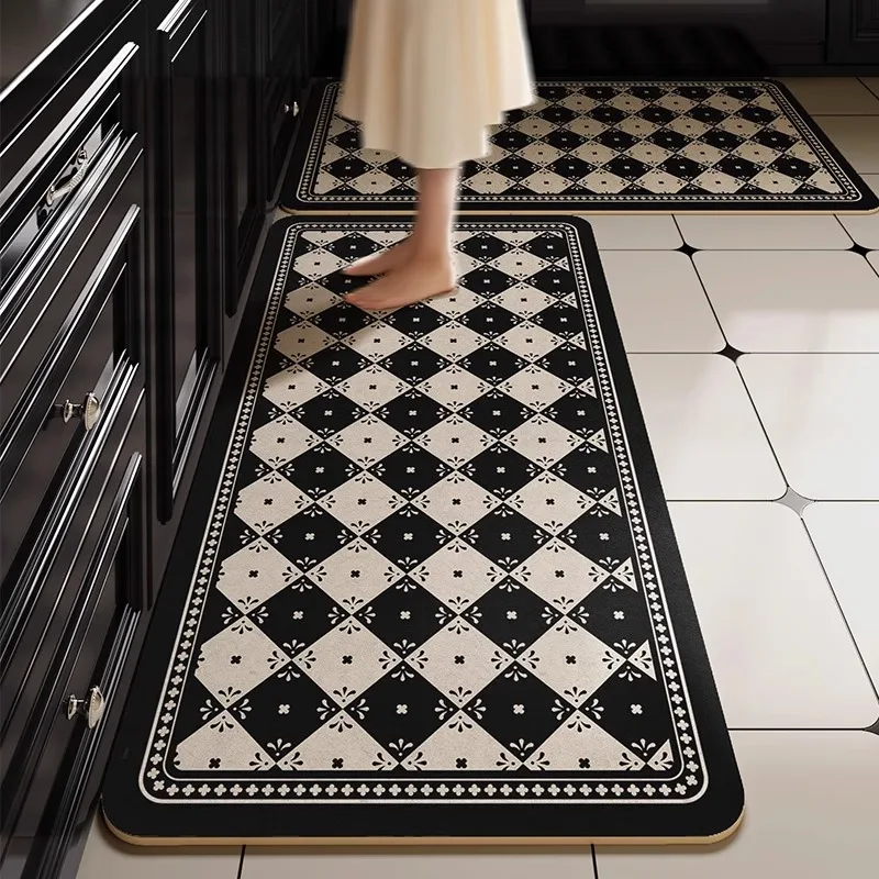 Vintage Kitchen Carpet PVC Leather Washable Kitchen Floor Mat Oil-proof Dirty Resistant Easy Clean Kitchen Rug Home Decoration