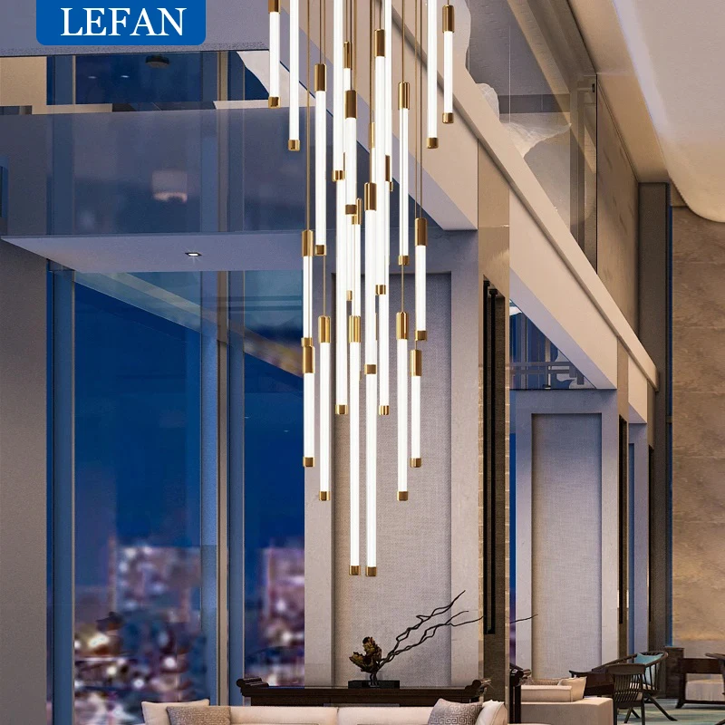 Modern Staircase LED Chandeliers Luxury Living Room Duplex Attic Home Decoration Restaurant Bright Ceiling Pendant Lighting