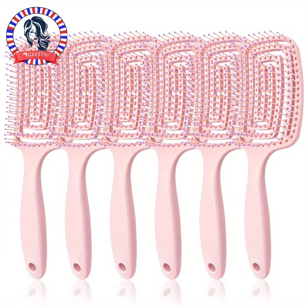 

3pcs/6pcs ABS Plastic Handle Hair Brush Set, with Plastic Bristles, Large Curved Design, Hollow Massage Styling Comb,