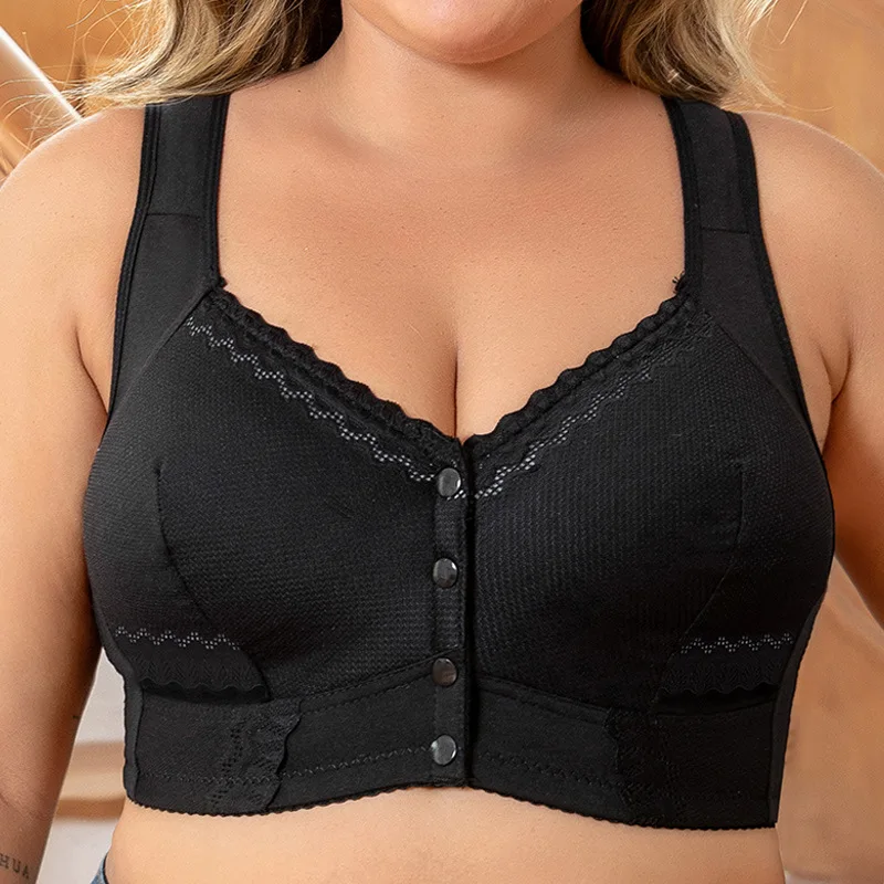 Women Fashionable Lace Seamless Breathable Plus Size Bra New Ultra-thin Breathable Front Opening Vest Style Underwear image 5