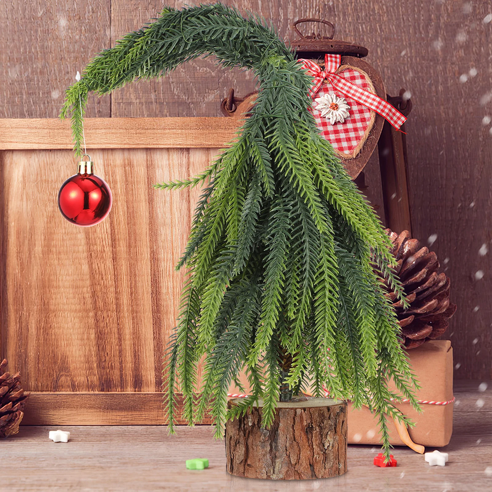 

2 pcs Mini Christmas Tree Tabletop Decor Desktop for Holiday Home Office Desk Centerpiece Small Xmas Tree with Wooden Base