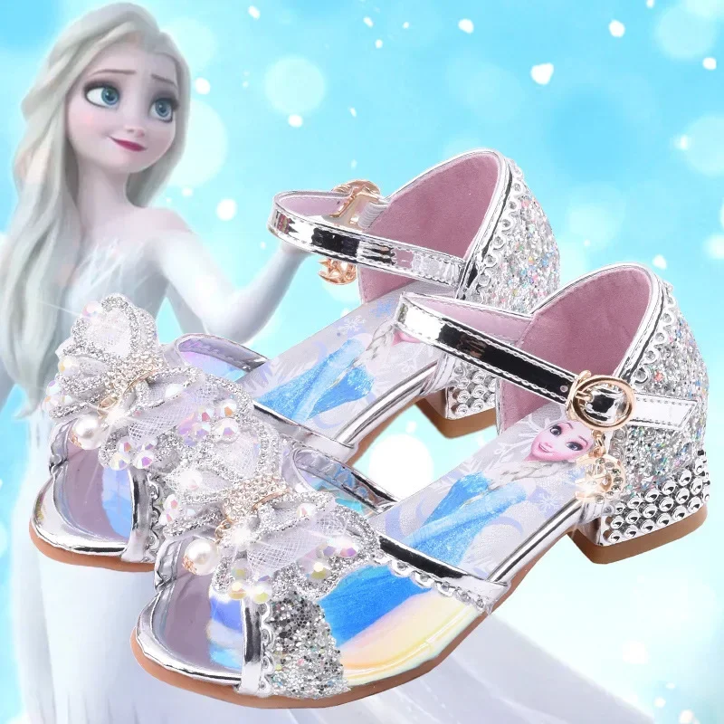 

Disney girls sandals new elsa princess shoes summer frozen children's high heels Crystal casual shoes sequins little girl shoes