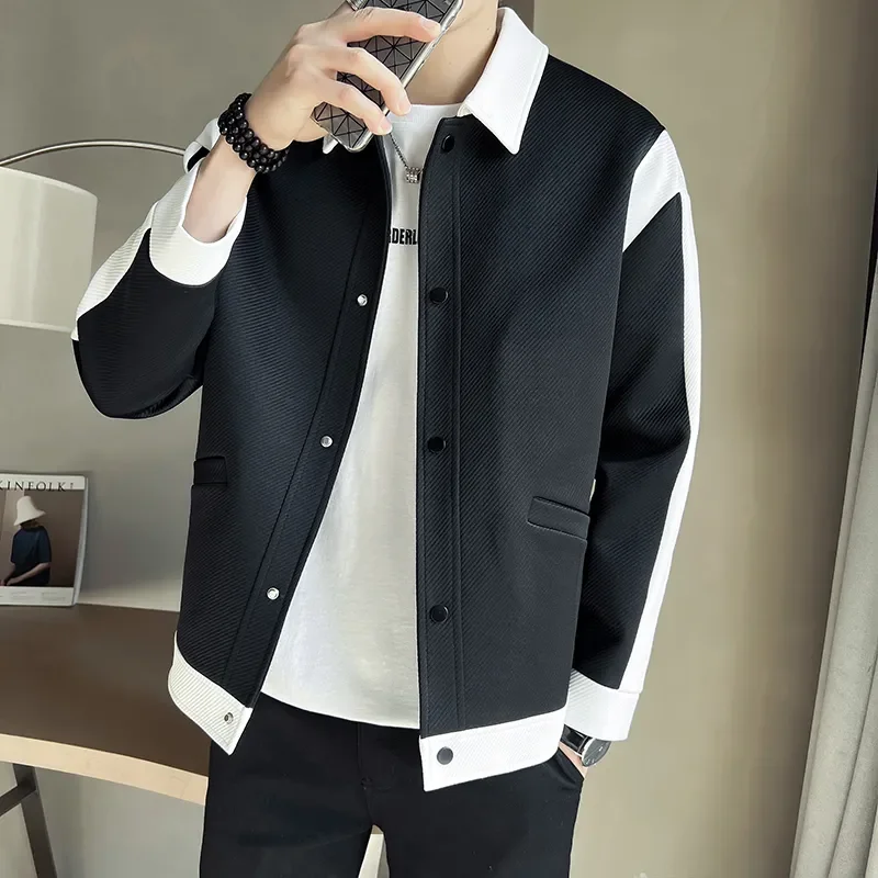 2023 Autumn New Color-blocking Design Jacket Men Fashion Casual Lapel Coat Streetwear Outwear Jaqueta Masculina Men Clothing