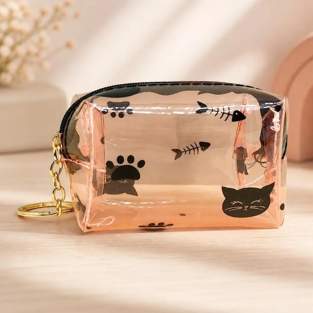 Fashion Waterproof PVC Coin Purse Transparent Zippered Mini Keychain Pouch Lightweight Printed Zipper Change Wallet Women