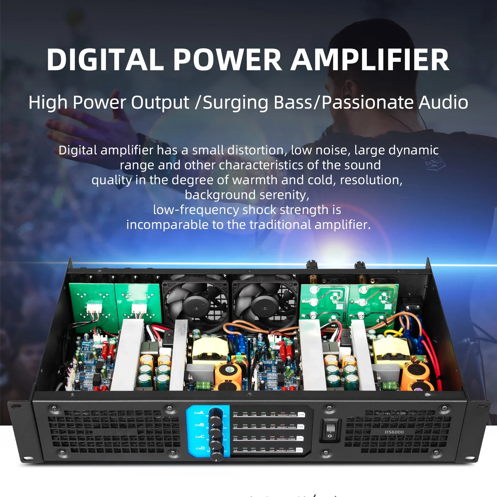 Channel 600W * 4 Power Amplifier Professional Stage  for Sound Systems