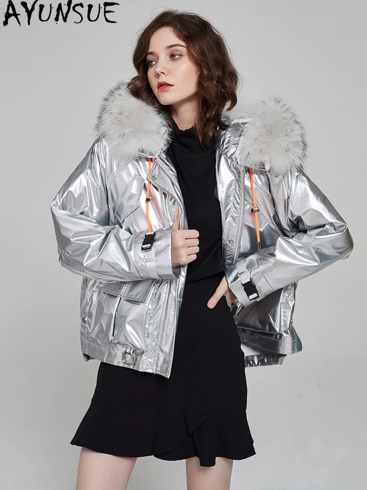 AYUNSUE Rex-Kaninchenfell-Parka für Damen, 2025, echtes Fell, neu in Mänteln, Damen-Winterkleidung, warmer Waschbärpelzkragen, μри RSSavera