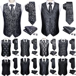 Chaleco elegante de seda para hombre, traje Floral Pasley negro y plateado, conjunto de corbata de pajarita, chaqueta sin mangas Formal, Barry Wang