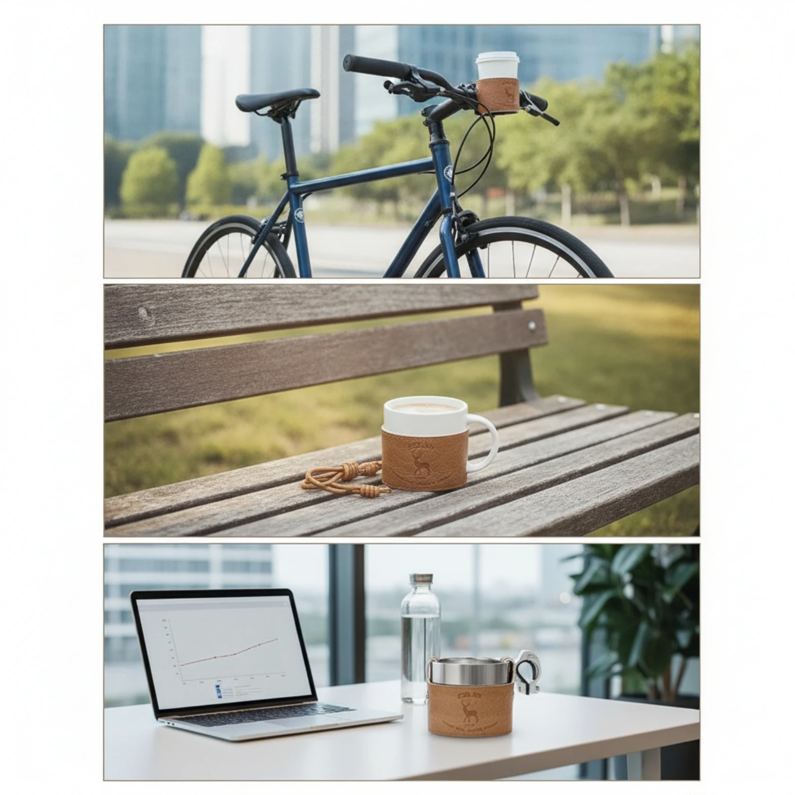 Cup Sleeve with Strap Hands-Unrestricted Leather Cup Holder Drink Carrier Adjustable Portable for Commuters, Commuting, Outdoor - view 3
