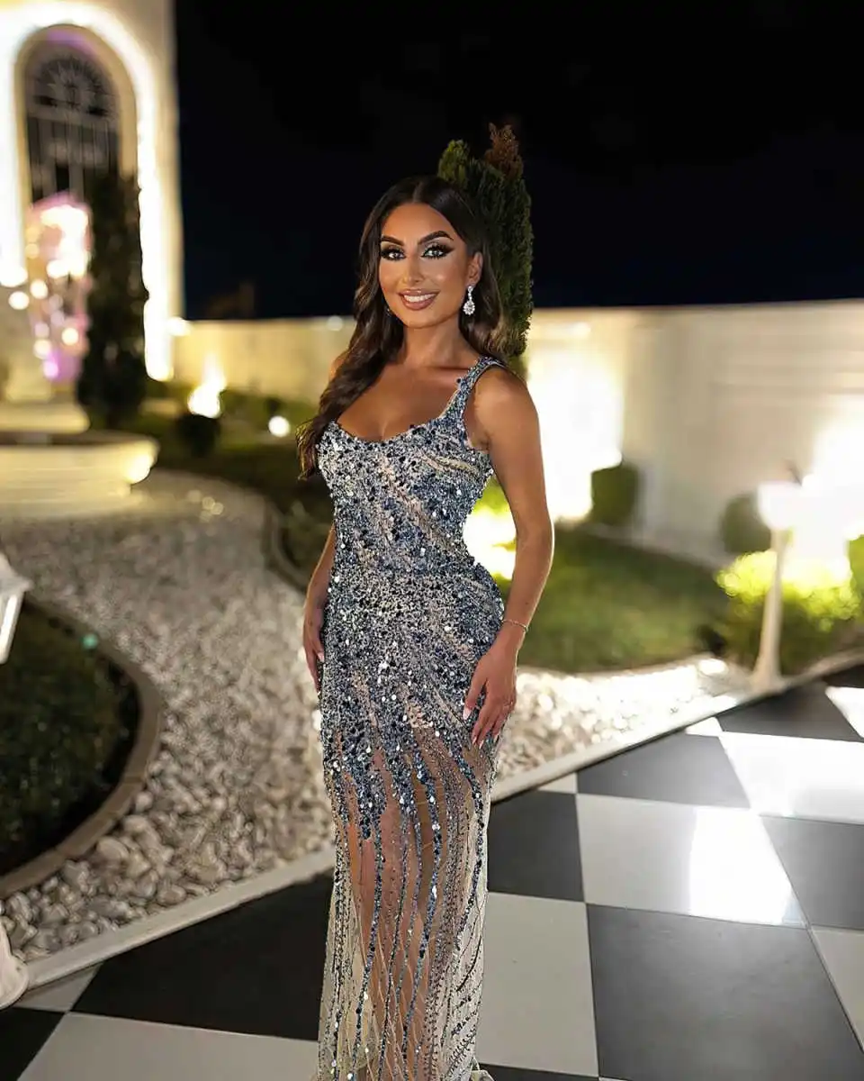 فساتين سهرة جميلة المظهر حورية البحر بدون حمالات مطرز بالترتر بدون أكمام فستان حفلات فساتين الحفلات Vestido De Noite مخصصة