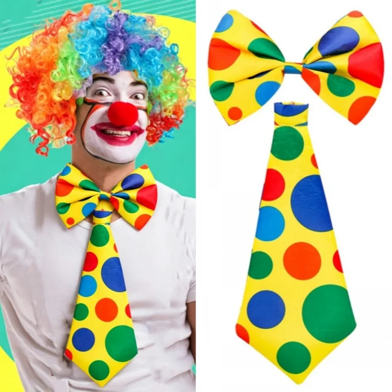 Colorful Polka Dot Printed Clown Bow Tie And Tie Carnival Performance Clown Bow Tie Halloween Circus Cosplay Party Costumes Prop