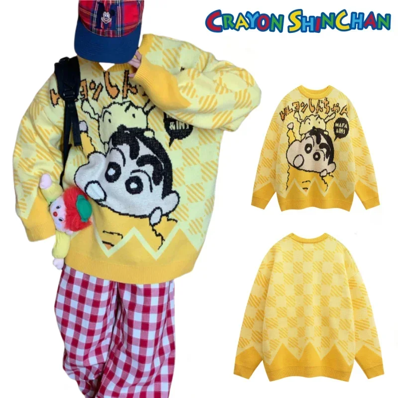 Crayon Boy Shin Chan Cartoon Crewneck Long-sleeved Sweater Thickened Insulated Loose-fitting Knit New Fashion Trends Couple Gift