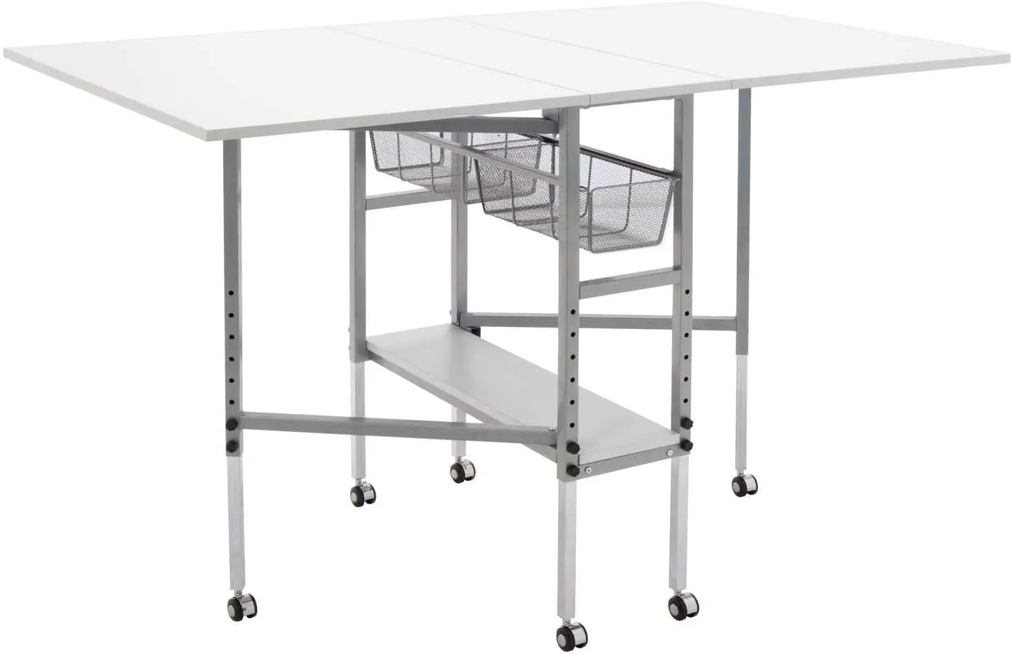 

Sew Ready Hobby and Cutting Table - 58.75" W x 36.5" D White Arts and Crafts Table with 2 Mesh Storage Drawers, Silver/White