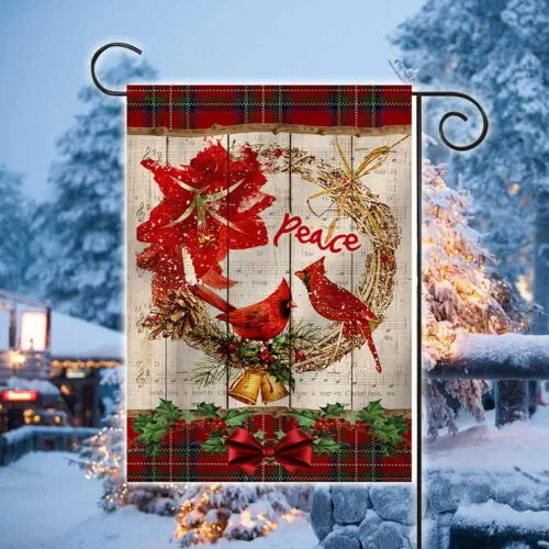 Cardinal Merry Christmas Flag, Cardinal Welcome Christmas Wreath Flag