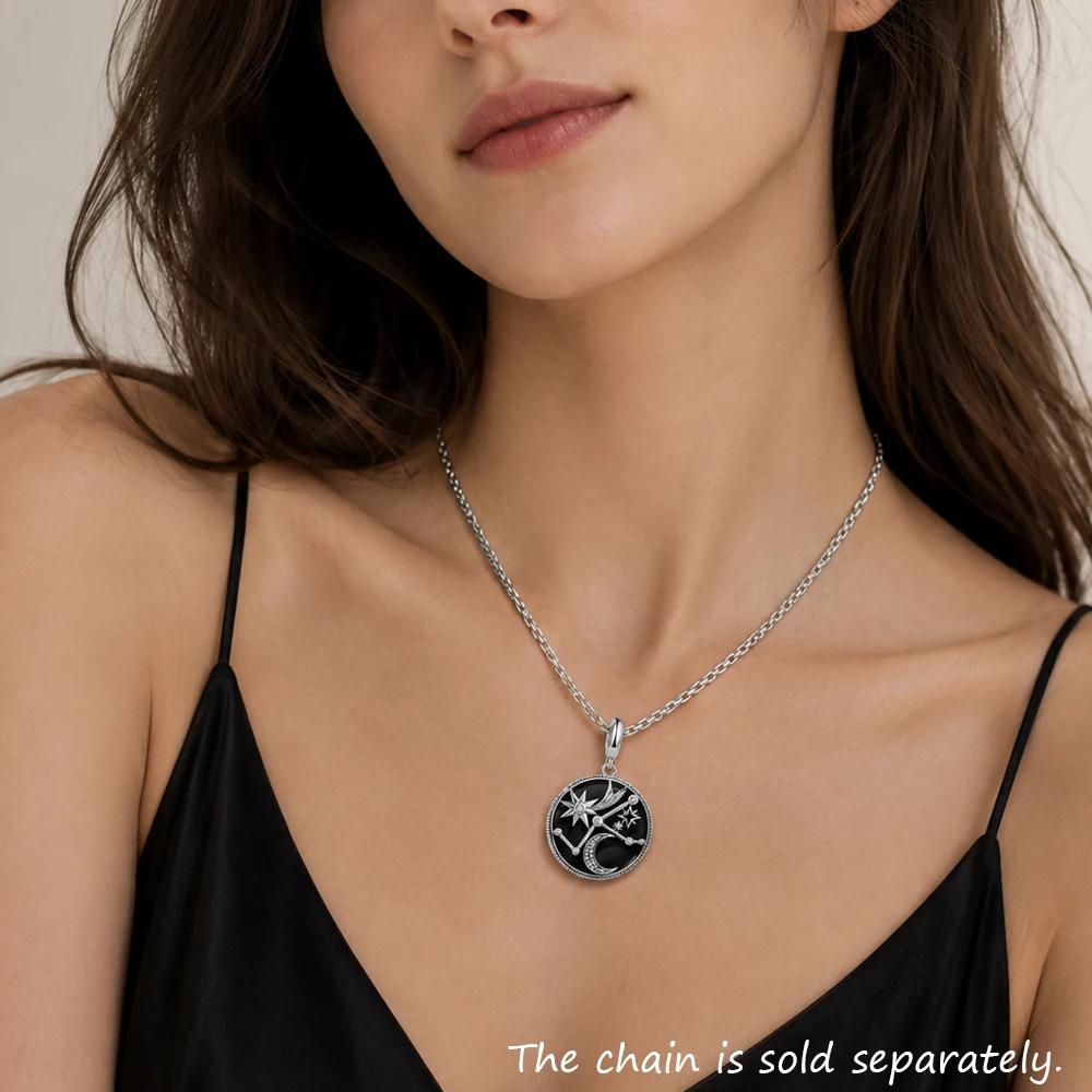 Astro Disc Dangle Charm Europe Style Fine Jewelry Women Vintage Gift In 925 Sterling Silver