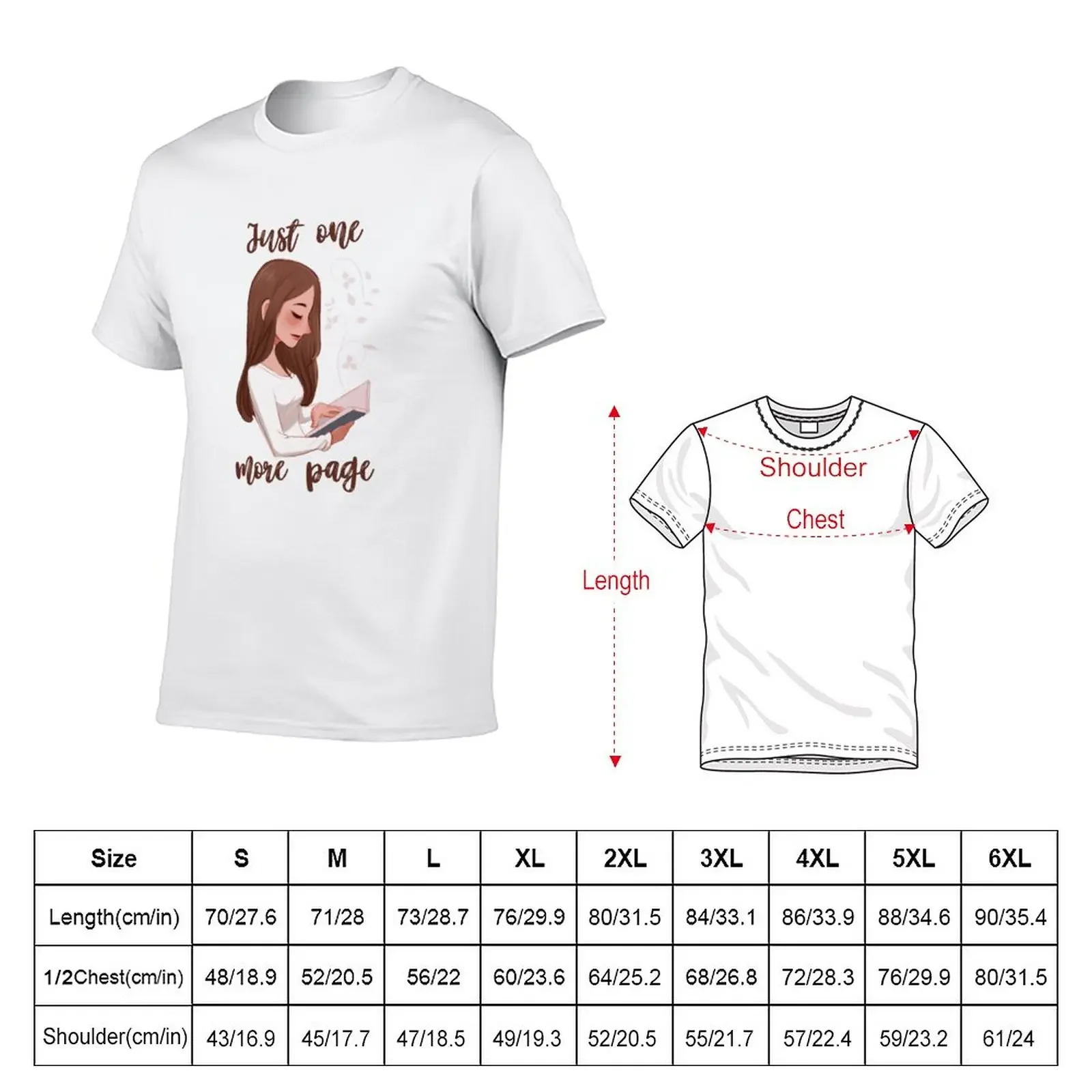 Just one more page. Saying, girl with book T-Shirt shirts graphic tees plain anime mens t shirt