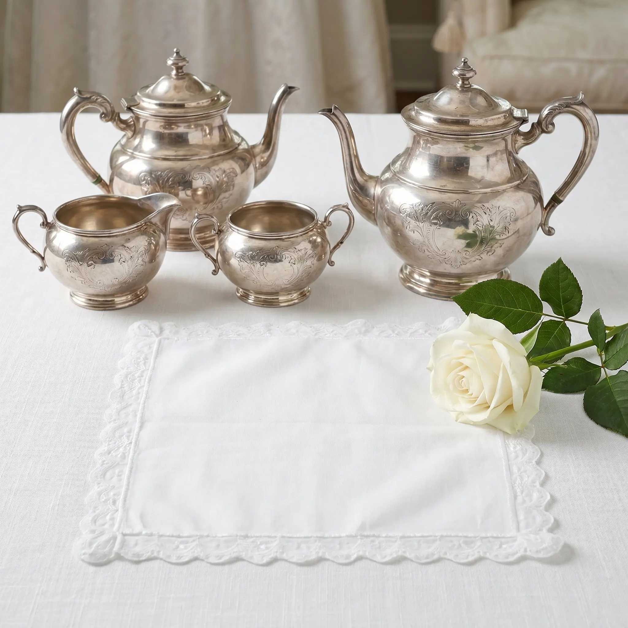 6Pcs White Lace Edge Bridal Handkerchief Set