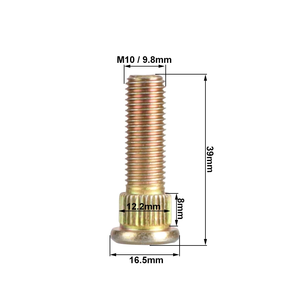 4PCS M10x1.25 Wheel Stud Bolts Kit - 10.9 Grade Steel Spline Screws Nuts for ATV/UTV/Quad Bike/Dune Buggy Accessories
