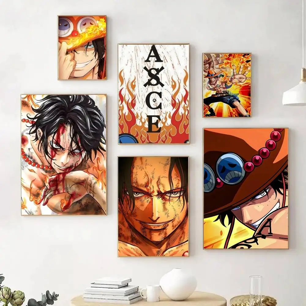 Anime O-One Piece Ace Posters Fancy Wall Sticker for Living Room Bar Decoration Wall Decor
