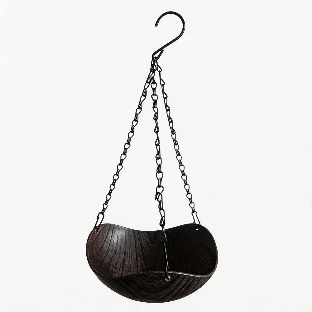 Solar Bird Bath Hanging Feeder with Fountain for Garden Use ABS Plastic 54x20cm Weatherproof Wood Finish Brown