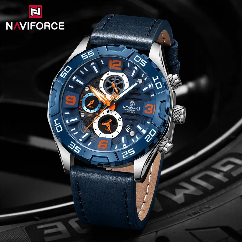 

NAVIFORCE Brand New Men's Quartz Wristwatches Leather Strap Luxury Sport Waterproof Luminous Chronograph Male Watch Reloj Hombre