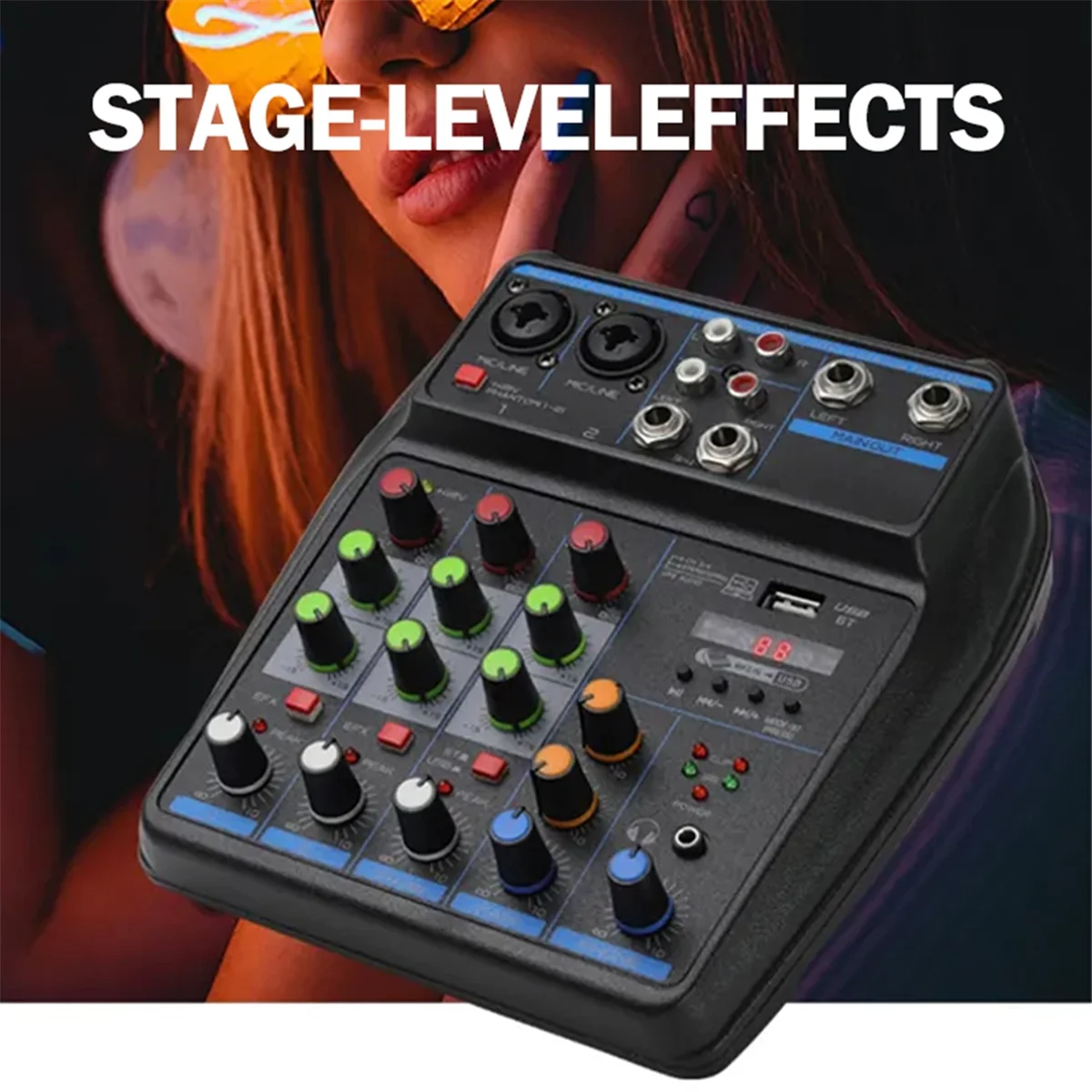 FFYY-4 Kanaals Audio Mixer Mini Sound Mixing Console Bluetooth 48V Voeding voor Muziek DJ Opname Karaoke systeem