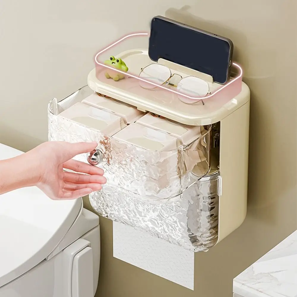 Modern Plastic Water Ripple Storage Box Wall Mounted Waterproof Tissue Box Large Capacity Tissue Dispenser Bathroom