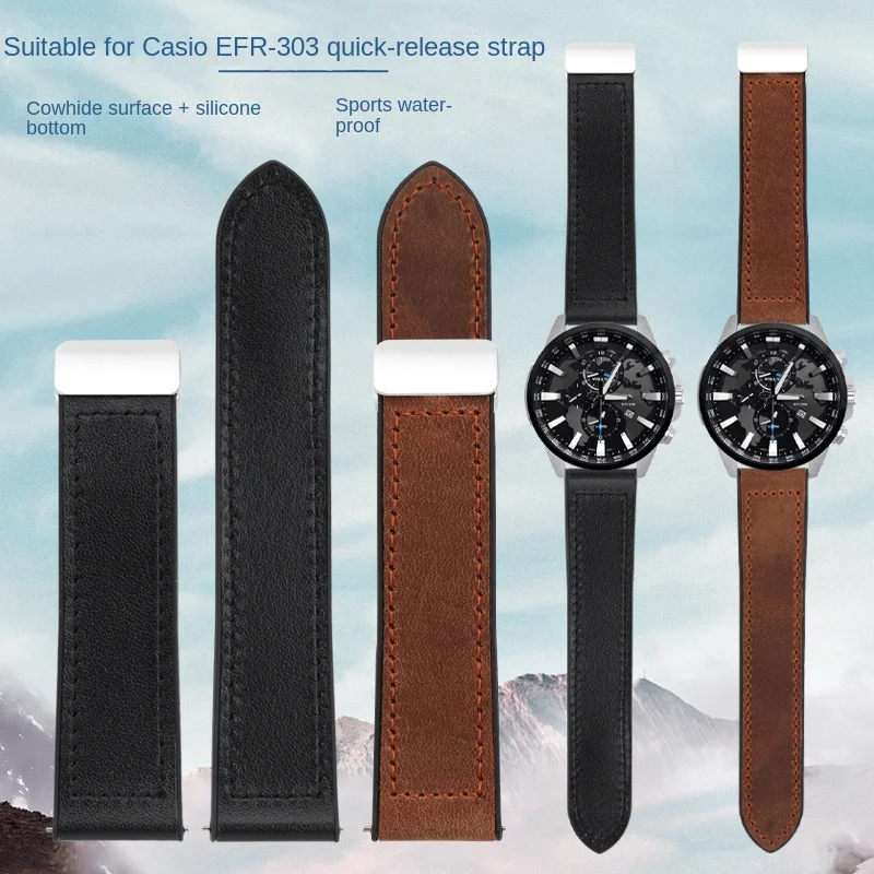 

New Quick Release Vintage Watch Strap for Casio EFR-303/304 Band Mido Tudor Tissot Universal Cowhide+Silicone Sport Strap 2022mm