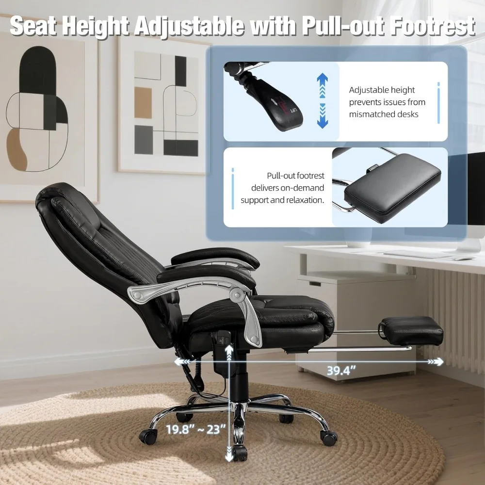 Silla de oficina de masaje con reposapiés: silla ejecutiva ergonómica, silla de escritorio de cuero reclinable con respaldo alto con 135 °   Encuentro, 400 L