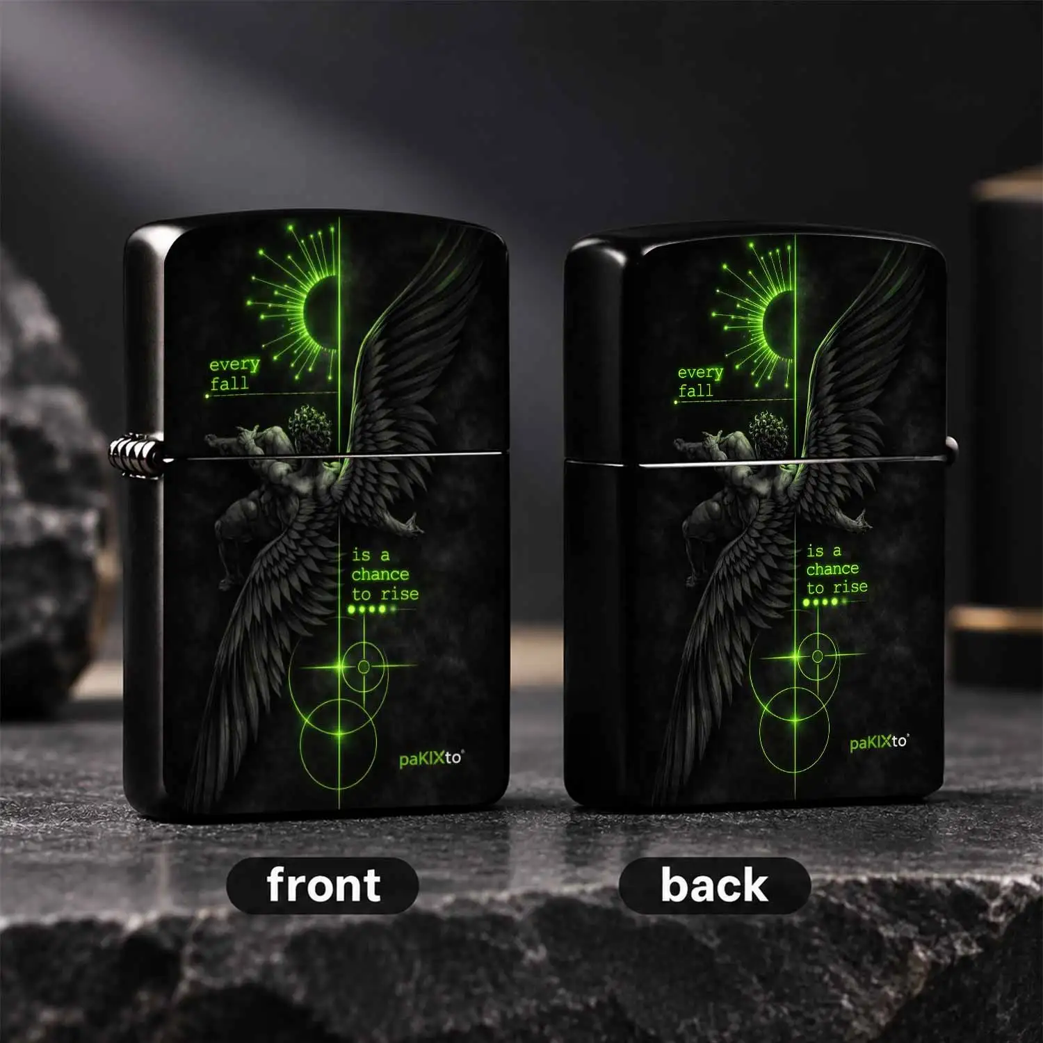 Dark Aesthetic Fallen Angel Themed Pocket Lighter, Neon Green Inspirational Quote Stylish Portable Accessory, Ideal For Daily Commute, Outdoor Trips, Gifting To Pals, Unique Collectible For All Scenes A Humorous And Interesting Lighter