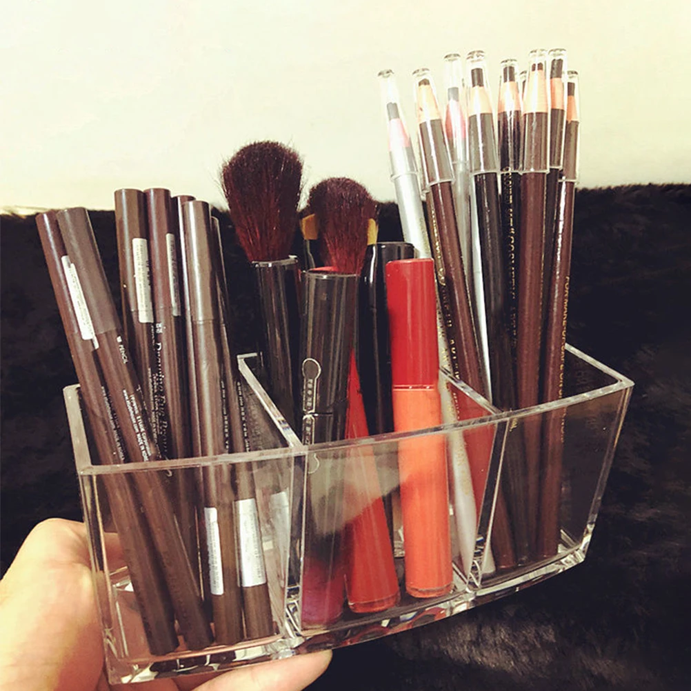 

Clear Makeup Brush Holder Cosmetics Organizer Transparent Storage Box Durable Plastic Desktop Vanity Display Easy Access