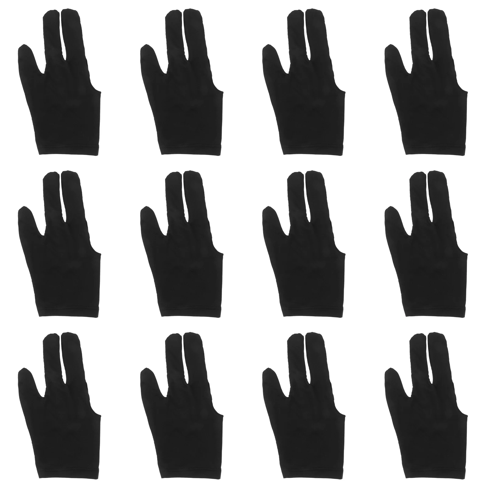 

12pcs 3-Finger Billiards Glove Pool Snooker Shooting Gloves Breathable Flexible Material Elastic Wrist Unisex Fit Black