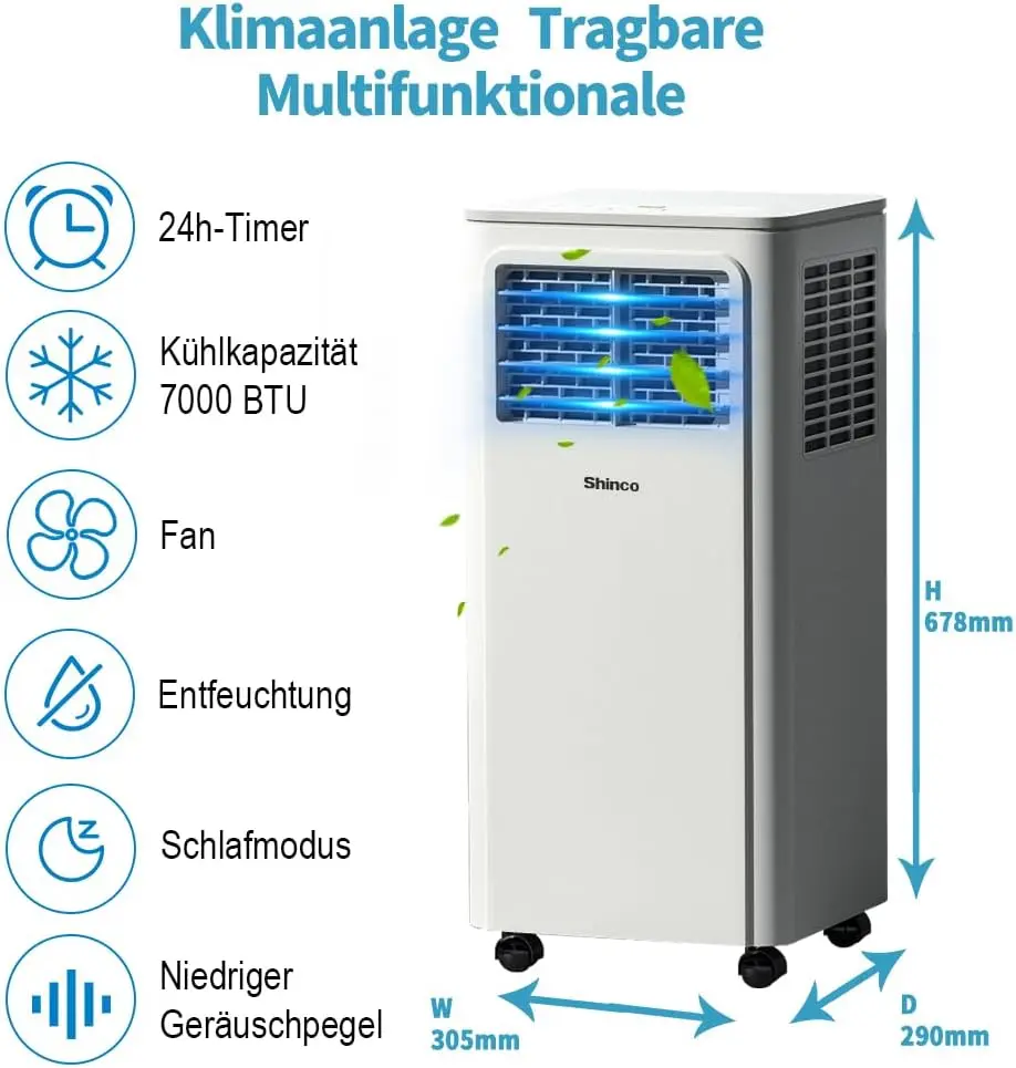 SHINCO 7000 BTU Mobile Air Conditioner (2.05 kW), Cooling & Ventilating & Dehumidifying, Room Size up to 54 m³ (18 ㎡)