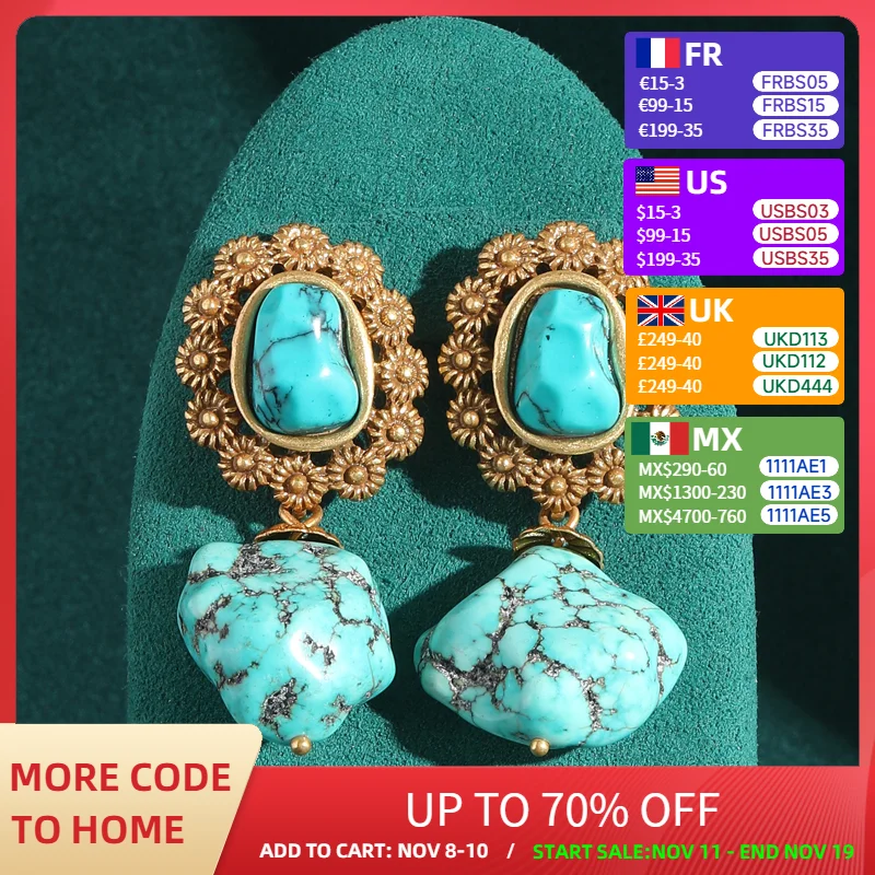 

Antique Luxury Shape Natural Stone Blue Earrings Dangle Woman Gold Color Flower Long Charm Vintage Jewelry 2025 Trending New